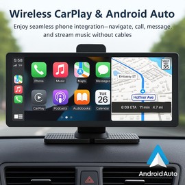 Portable Apple CarPlay & Android Auto – 10.26" Wireless Car Stereo, 4K Dash Cam, 1080P Backup Camera, Voice Control, GPS Navigation, Bluetooth, Mirror Link, Portable Touchscreen Display