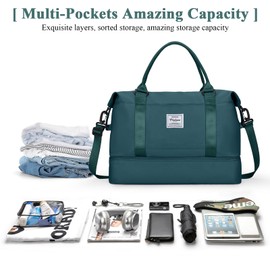 Weekender - Bolsa de viaje con compartimento para zapatos, bolsa de viaje para mujer, bolsa de viaje deportiva y gimnasio con bolsillo húmedo, Azul eléctrico