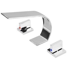 becola Chrome Bathroom Faucet 3 Hole,Ultrathin Low Arc 8 inch Widespread Bathroom Faucet,Waterfall Bathroom Faucet,2-Handle Modern Vanity Faucet with Hot and Cold Water Supply Hoses