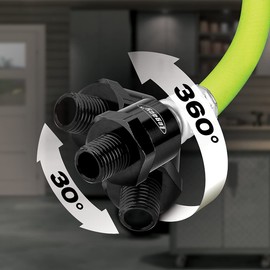 Flexzilla Swivel Whip Air Hose, 3/8 in. x 2 ft. (1/4" MNPT Ball Swivel x 1/4" FNPT Ends), Heavy Duty, Lightweight, Hybrid, ZillaGreen - HFZ3802YW2B