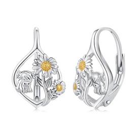 Hypoallergenic Highland Cow Earrings 925 Sterling Silver Cute Animal Cow Sunflower Leverback Hoop Earrings Cow Stuffed Jewellery Gifts for Women