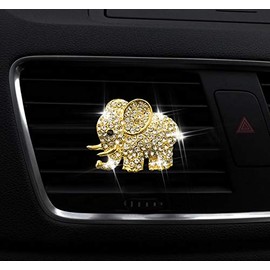 Car Air Fresheners Vent Clips Cute Bling Diamond Elephant Car Air Conditioning Outlet Clip Decorative Interior Accessories (Gold)