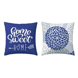 AAAAOSS Decorative Throw Pillow Covers Set of 2, 18x18 Soft Velvet Pillow Case Cozy Square Cushion Covers, Christmas Home Decor Pillowcase for Sofa Couch Living Room Bed, Home Sweet Home, White Blue