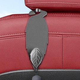 KAFUX Leaf Heavy Duty Leather Car Headrest Hooks, Gray 1-Pack, Stylish Organizer for Purses/Groceries/Hangbags