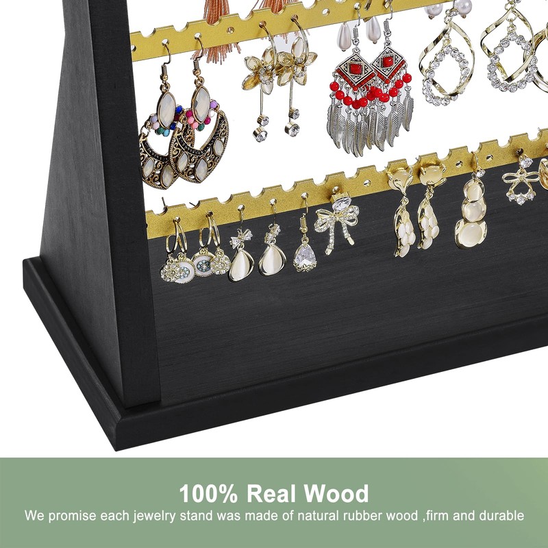 Poyilooo Earring Organizer Stand, Rustic Wood Earring Holder Rack, 5