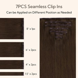 HOTBANANA Seamless Clip in Hair Extensions 14 inch 130g 7pcs Chocolate Brown Clip in Remy Human Hair Extensions Straight Hair Invisible PU Skin Weft
