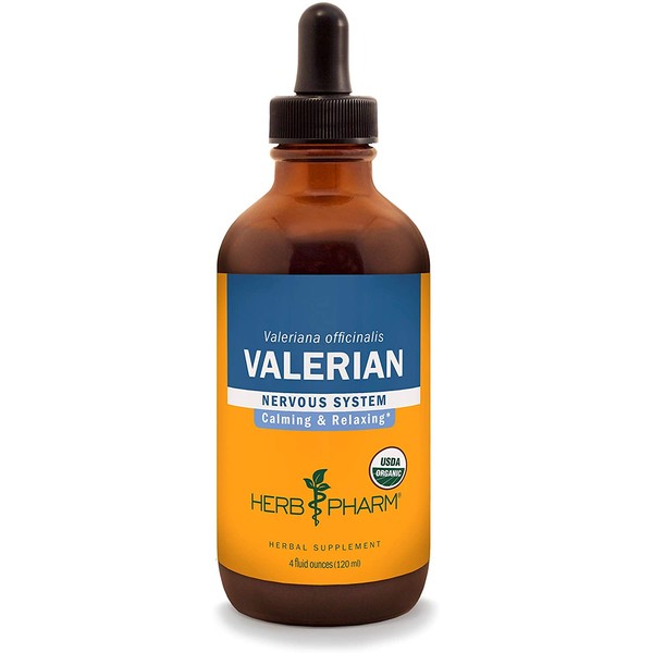 Herb Pharm Certified Organic Valerian Root Liquid Extract for Relaxation and Restful Sleep, Organic Cane Alcohol, 4 Ounce (DVAL04)