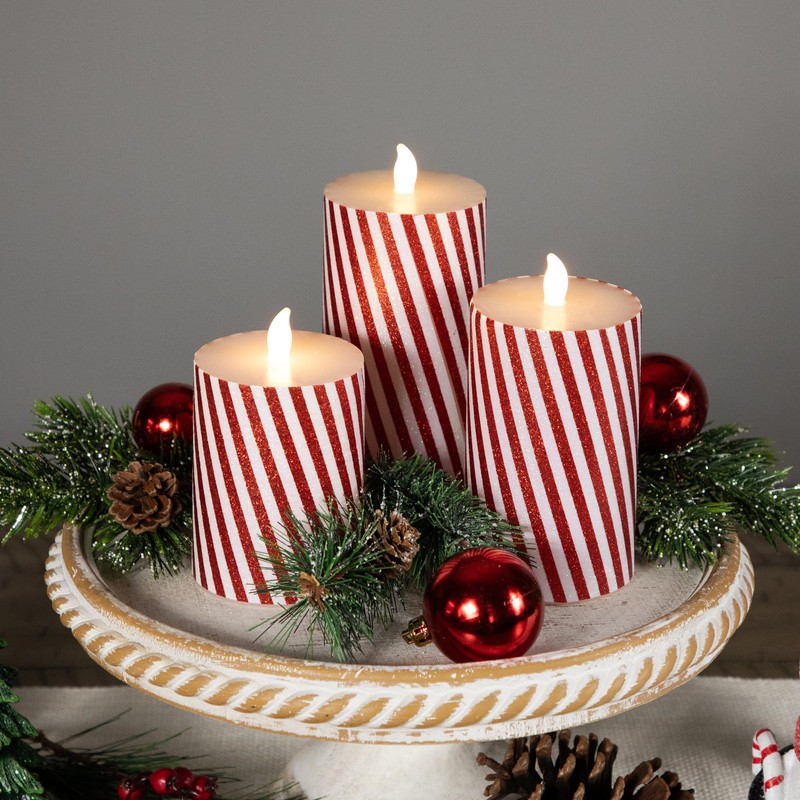 Northlight LED Flickering Flameless Candy Cane Striped Christmas Wax Pillar