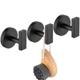 AONEON Robe Hook Matte Black Bath Towel Hooks Stainless Steel Wall Hooks for Bathroom Kitchen Closet Garage Door Hanger 3 Pack, AN1001MB-P3