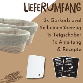 Fermentation Basket Incl. Dough Scraper – The Ideal Fermentation Basket for Bread Dough, Made of Natural Wicker (Round / Diameter 22 - 25 cm) – with Linen Insert