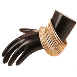 Touchstone "Colorful 2 Dozen Bangle Collection" Indian Bollywood Alloy Metal Textured Light Golden Designer Jewelry Bangle Bracelets Set Of 24 In Antique Gold Tone For Women