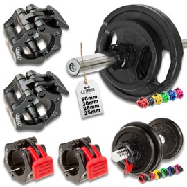 C.P. Sports Barbell Lock Collars 25 mm, 28 mm, 30 mm, 50 mm, for Long Bars, Short Bars, Pump Barbells, Barbell Collars, Clamp Collars, 1 Pair Quick and Safe Barbell Locks, black, 30mm