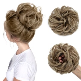 TESS Hairpiece with Elastic Band, 55 g, Curly Hair Scrunchie with Hair, Fawn Brown/Medium Blonde, Large Bun Hairpiece, Synthetic Hair Extension for Women and Girls