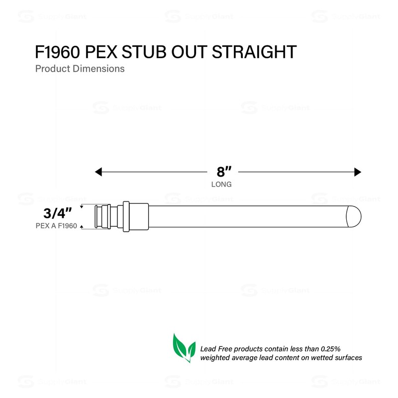 3/4" Expansion Copper Stub Out Pex-A, 3/4" x 8" Straight