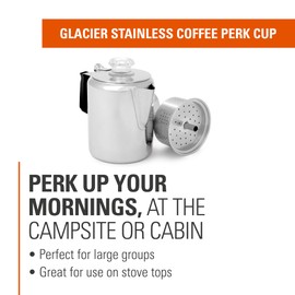GSI Outdoors 3 Cup Percolator Coffee Pot Glacier Stainless Steel with Silicone Handle for Camping, Backpacking, Travel, RV & Hunting - Stove Safe