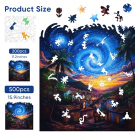 Mys Aurora Scenery Puzzles for Adults, Starry Night Wooden Puzzles, 200 Pieces Unique Shaped Jigsaw Puzzle Birthday Gift Challenging Family Game for Kids and Adults 11.2 * 11.2 Inches