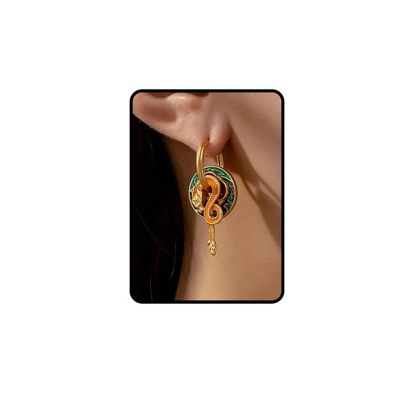 Dragon Earrings For Women, Gold Red Green Colorful Enamel Drop
