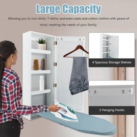 YIYIONCE Wall Mounted Ironing Board Cabinet 22Lbs Load Wall Ironing Board with Cabinet Folding Ironing Board with 10" x 33.5" Mirror Portable Wall Mount Storage Cabinets Home, Apartment| US Stock