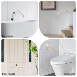 modunful Straight Wooden Shower Handle with Plastic-Coated Surface, Non-Slip Shower Wall Handle, Towel Holder, 30 cm