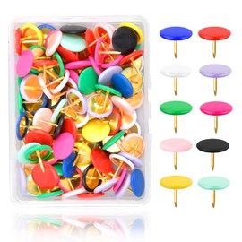 Colourful Push Pins Drawing Pins, 100 PCS Plastic Head Thumb Tacks with Storage Box, Map Push Pins, Creative Decorative Thumbtacks for Wall Drawing, Cork, Notice and Bulletin Boards, 12 Colors
