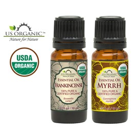 US Organic 100% Pure Myrrh, Frankincense Essential Oil Combo Pack - Directly sourced from The Horn of Africa - USDA Certified Organic - Use Topically or in Diffuser (10 ml Combo)