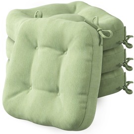 Codi Dining Chair Cushions 4 Pack, Thick Chairs Pads for Indoor Kitchen Room - Washable, Non-Slip Memory Foam Seat Cushion with Ties, 16.5"x16.5"x 3.5", Set of 4, Sage