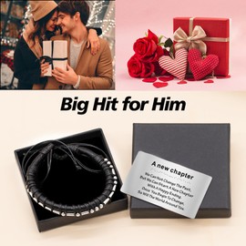 TOLOWOBK Inspirational Gifts for Men Morse Code Bracelets, Sobriety Gifts Black Leather Bracelet with Wallet Cards for Mens Unique Birthday Gifts Christmas Gifts for Men Him Dad Husband Cuff Bangles