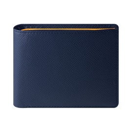 SA02 Genuine Leather Mini Wallet, Italian Leather, Bifold Wallet, Thin, Small Wallet, Slim, Compact, Card Case, Women's, Men's, Coin Purse, Simple, Bifold Wallet, navy + orange