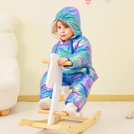 uideazone 12-18 Months Girl Snow Suit for Baby Winter Clothes Infant Hooded Snowsuit Newborn Long Sleeve Romper Puffer Jumpsuit Snow Wear Outwear Down Coats