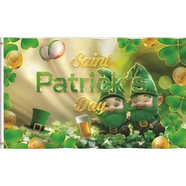 Happy St Patrick's Day Flag Shamrock Leprechaun Flag Celebration Garden Decor Outdoor Party Banner Flag 5ft 3ft