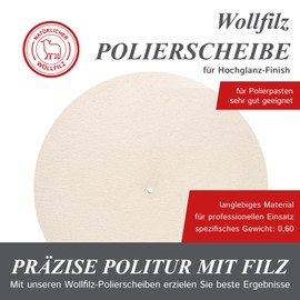 Polishing Wheel for Felt Sanding Block (95% Wool) with Hole, Diameter 125 mm, 15 mm Thick, Polishing Felt for Angle Grinder and Lathe, Sanding Block Disc Made of Wool Felt - Made in Germany