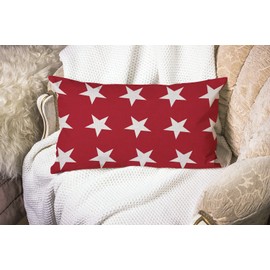 Smooffly White Star Throw Pillow Cover,Abstract USA Star Design on The Red Background Waist Lumbar Cotton Linen Throw Pillow case Cushion Cover for Sofa Home Decorative Oblong 12x20 Inches