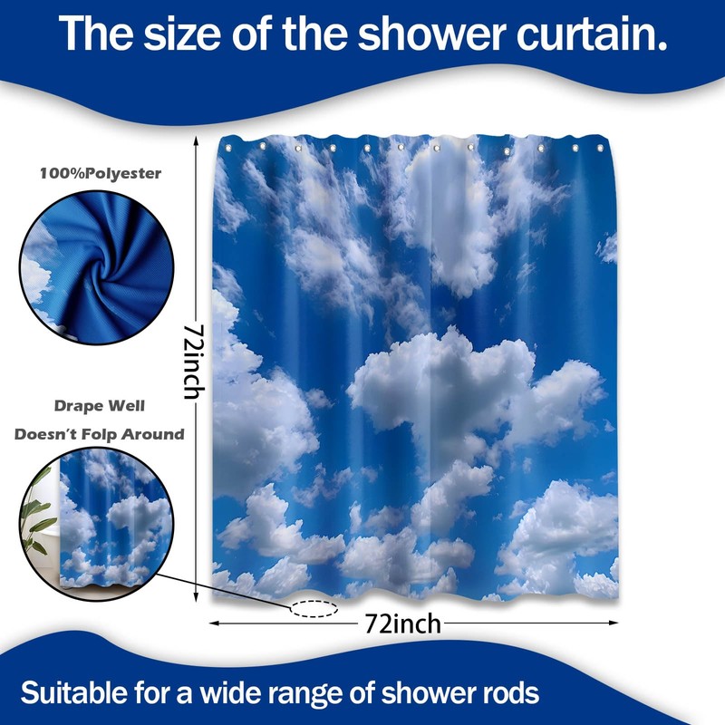 DLTAY Blue Sky Shower Curtain White Clouds Nature Scenic Landscape