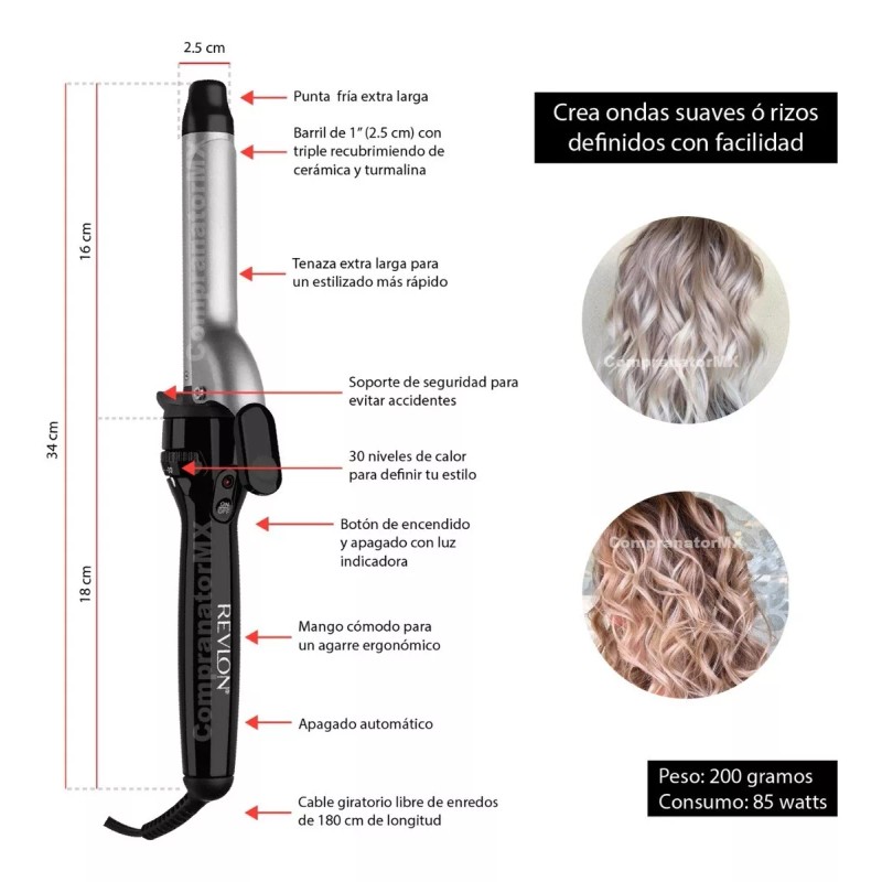 Revlon Rizadora Cabello Revlon Ceramica Turmalina Ferro Tenaza Pelo