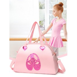 ISABELLA MOON Girls Kids Children Ballet Dance Bag, Pink Ballerina Handbag Tote Gymnastics Sports Duffel Bag, Crossbody Shoulder School Bag Light Weight Carry-on Luggage (Pink2)