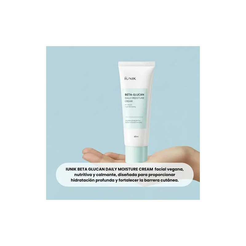 Crema IUNIK Beta Glucano de 60 mL, Hidratante Facial Coreana