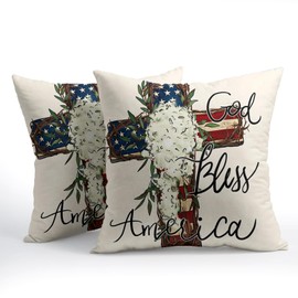 God Bless America Stars Stripes Pillow Covers 18X18 Inch Set of 2 4th of July Patriotic Floral Decorative Pillow Cases Independence Memorial Day Cushion Case Holiday Home Decor for Sofa Couch Bed