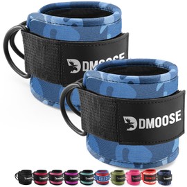 DMoose Fitness Ankle Straps for Cable Machines - One Size Fit with Premium Padding, Glute Kickback Ankle Strap for Women & Men, Cable Attachments for Gym, Booty Workouts (Blue Camo - Pair)