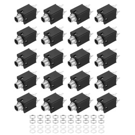 sourcing map 20pcs 1/4" 6.35mm Stereo Audio Jack, 50V 3 Pin Female PCB Mount Jack Video Connectors Stereo Headphone Socket with Nuts&Spacer for Headphone, Speaker, Car Audio, 36x16x16mm