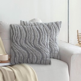 GOZINA Faux Fur Cushion Covers, Grey Fluffy Square Pillow Cases 18 × 18inch, Decorative for Sofa (Grey, 45 × 45cm (Pack of 2))