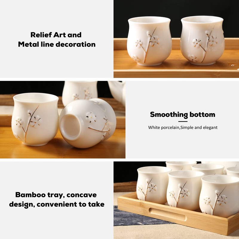 Dujust Japanese Tea Set, White Porcelain Tea Set with 1