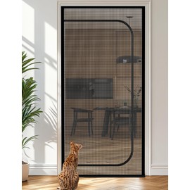 BFNN Cat Screen Door, Extra Tall Cat-Proof Mesh Gate, Fit Door Size 30'' x 80'', Anti Scratch Mesh with Zipper Closure, for Living Room, Kitchen, Bedroom (Black)