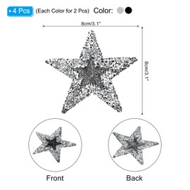 PATIKIL Star Rhinestone Patches, 4 Pcs Star Shape Sew/Iron on Applique Patches Rhinestone Applique Glitter Crystal Patches for Shoes Clothes, Silver/Black