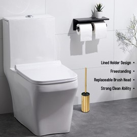 BGL Toilet Brush Holder Gold, Stainless Steel Gold Round Freestanding Toilet Bowl Brush and Holder for Bathroom (Gold)