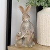 Mummy Hare And Babies Figurine 17cm Rustic Resin Carved Wood