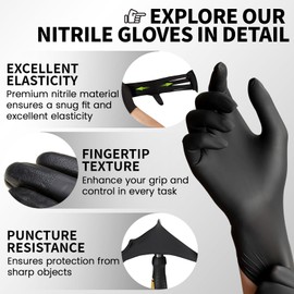 whiMsiGlo Black Nitrile Disposable Gloves, Latex-Free, Powder-Free, 3 Mil, 120 Count - Food Safe Medical Exam Gloves for Cooking, Cleaning, and Food Prep Gloves, Large