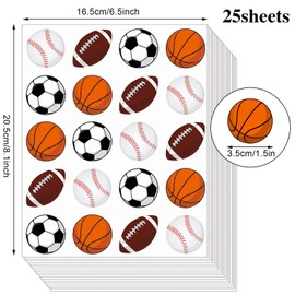 Zonon 500 Pieces Sports Balls Stickers Basketball Football Baseball Soccer Mixed Foam Sports Stickers for Scrapbooking Sunday Game Day Supplies Ball Themed Party Decorations for Birthday Party