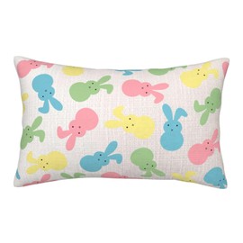 Qilerongrong Easter Day Cute Bunny Throw Pillow Covers, Colorful Rabbit Holiday Pillow Case, 16x24 Spring Rectangle Linen Cushion Cover Decor for Couch Home Bed