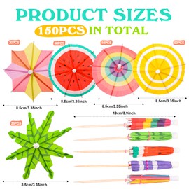 JOFONY Drink Umbrellas,150PCS Cocktail Umbrellas 5 Styles Drink Umbrella Cocktail Picks for Drinks Tiki, Luau, and Hawaiian Tropical Party Decorations