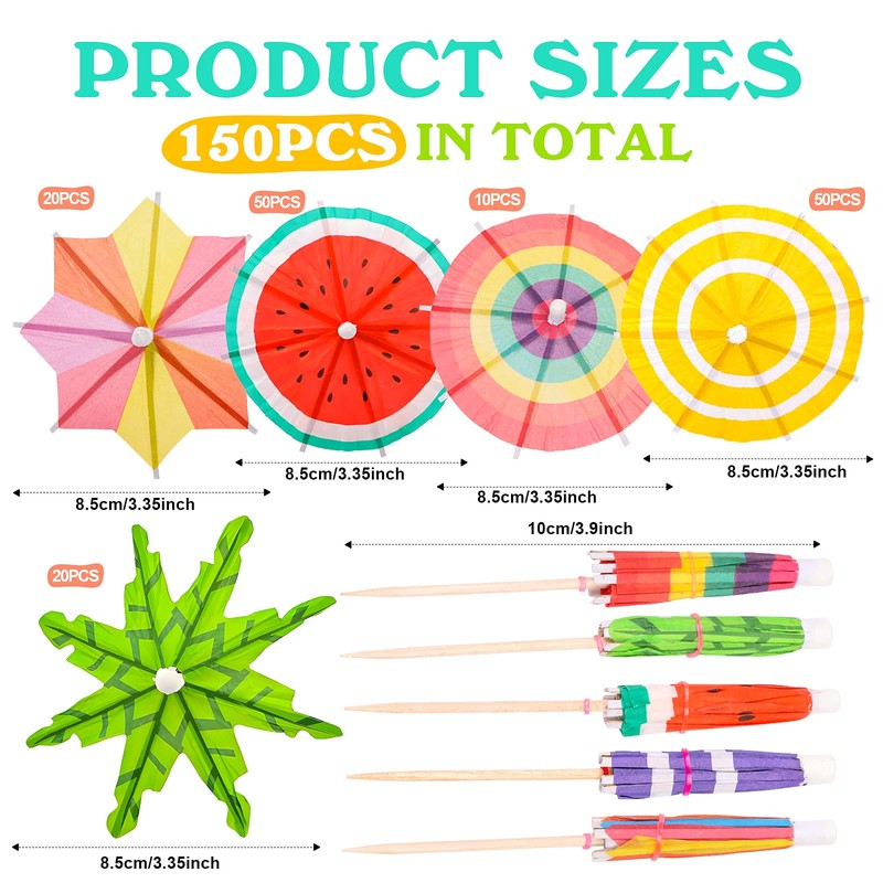 JOFONY Drink Umbrellas,150PCS Cocktail Umbrellas 5 Styles Drink Umbrella Cocktail